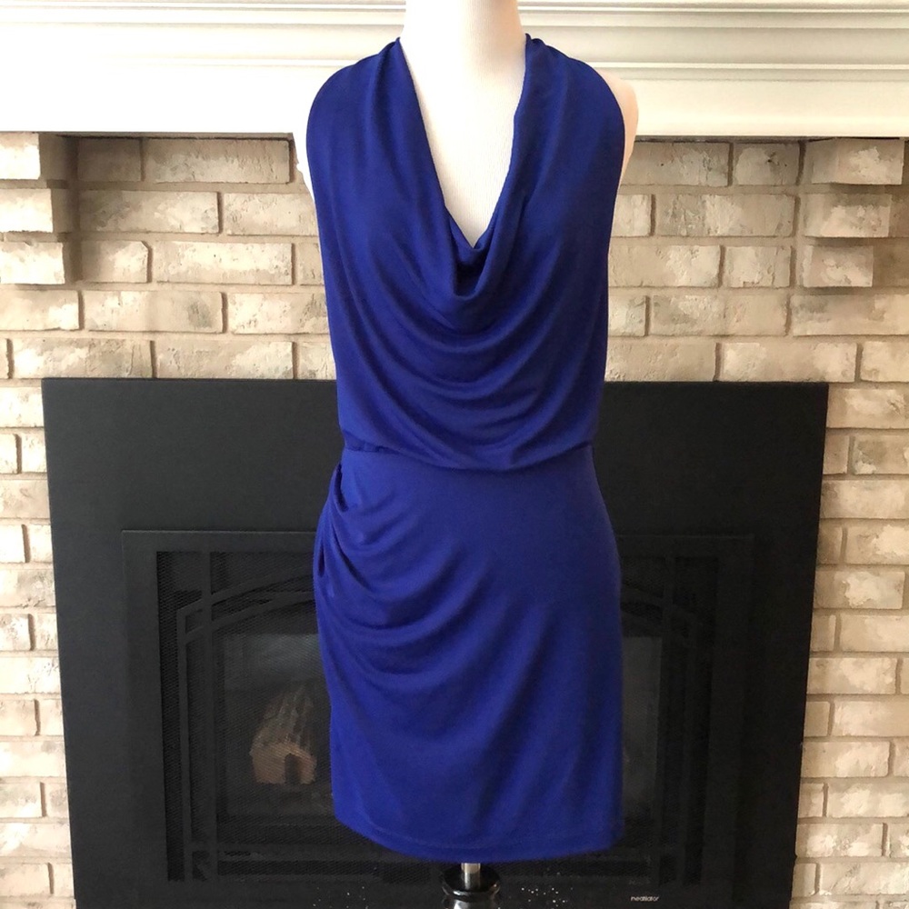BCBGMaxAzria Skye Royal Blue Front Drape Racerback Mini Dress size S
